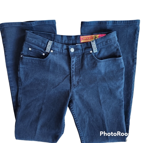 Women's Lawman Western Black Denim Jeans, Rhinestones & Studs Trim Slim Fit 9 - Picture 3 of 10